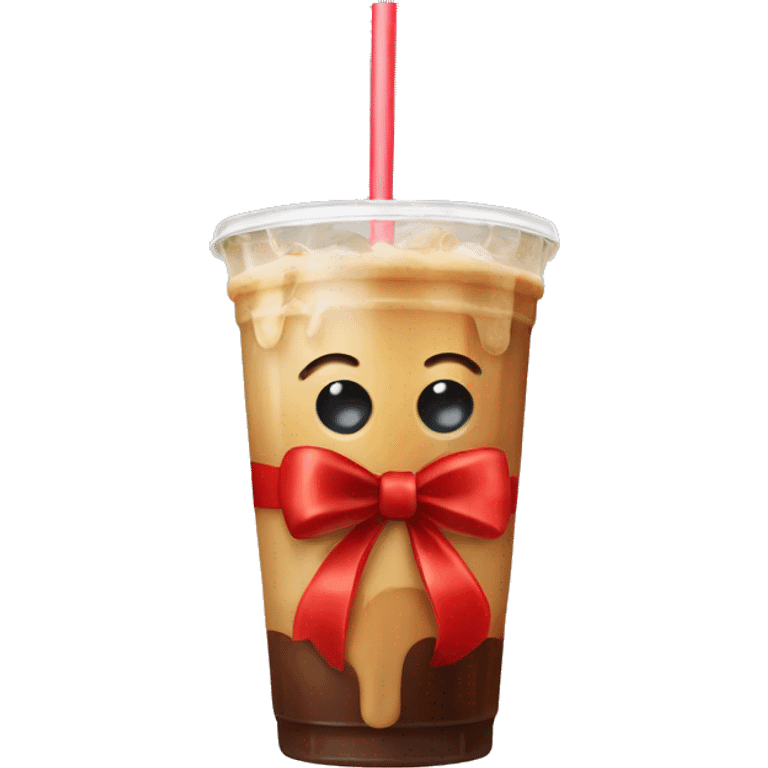 Iced Coffee with a Red Bow on the Straw emoji