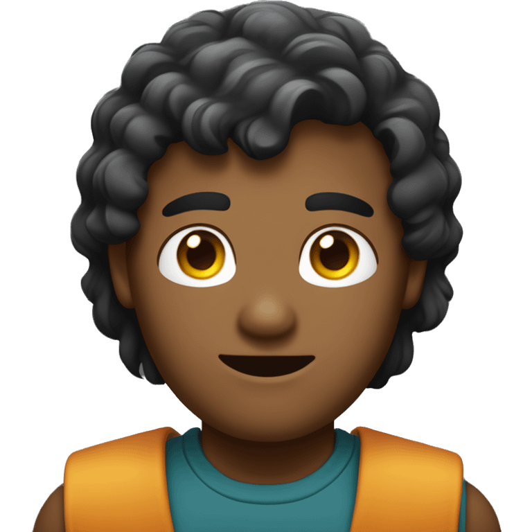 El avatar es un hombre con cabello rizado y oscuro, ojos grandes y expresivos. Sonríe ampliamente y lleva una  bata. Su brazo derecho está levantado en un gesto de saludo. emoji