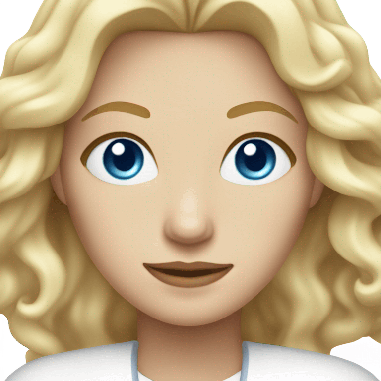 Blonde woman, blue eyes, wavy hair, middle part, white emoji