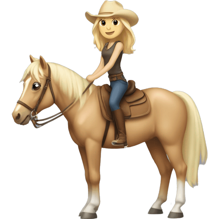 Blonde girl riding palomino horse emoji