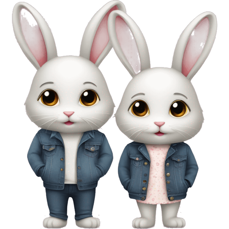 two stylish cute bunnies in love emoji