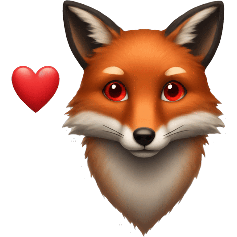 dark red fox face with tiny red heart instead of eyes emoji