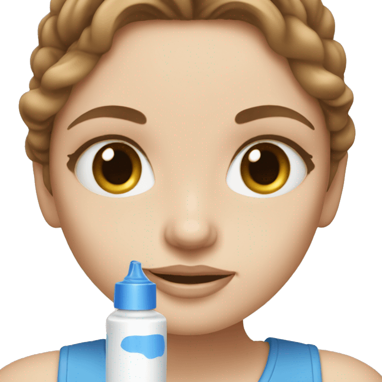 white girl with brown hair and blue eyes applying cream on face emoji