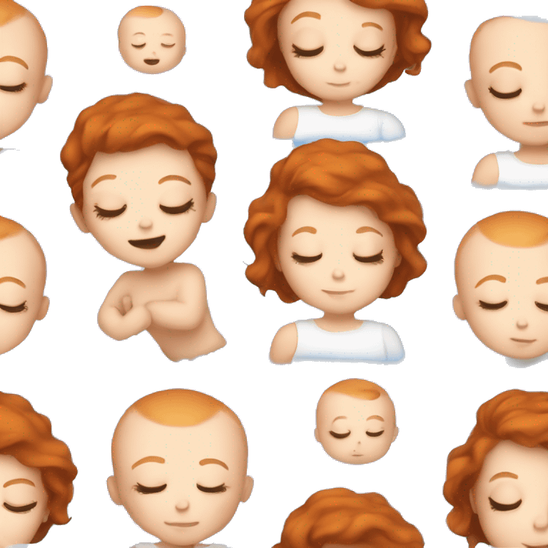 A white redhead mom and white baby boy sleeping in bed  emoji