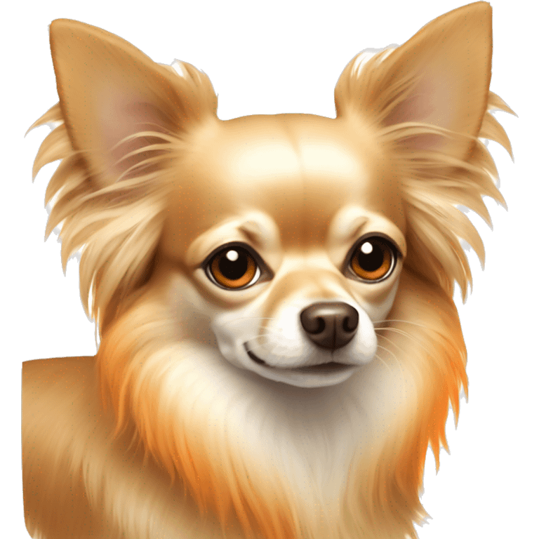 Long hair chihuahua dog, fur color beige with orange lights.  emoji