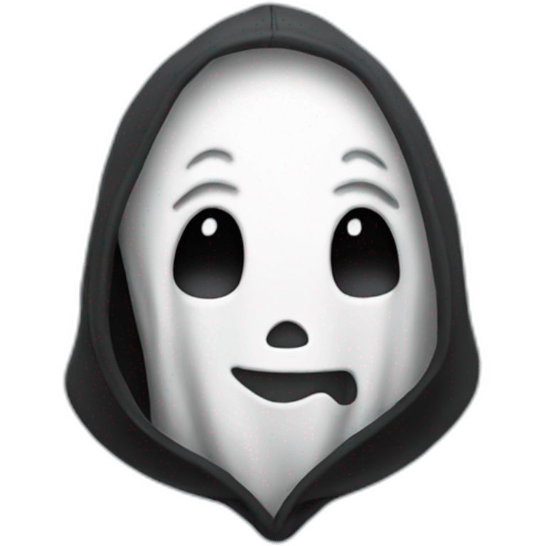 A ghost wearing a black hoodie and smiling emoji