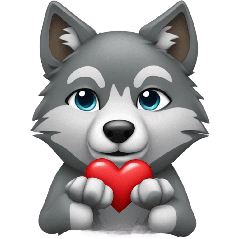 wolf holding heart between both paws emoji