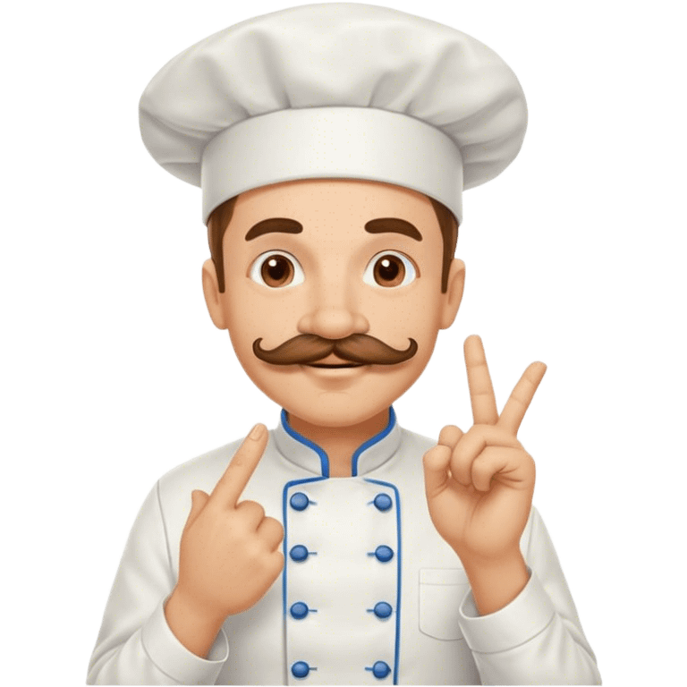 Pleased mustachioed chef with the pinched fingers hand gesture emoji and enthusiastically kissing his fingers emoji