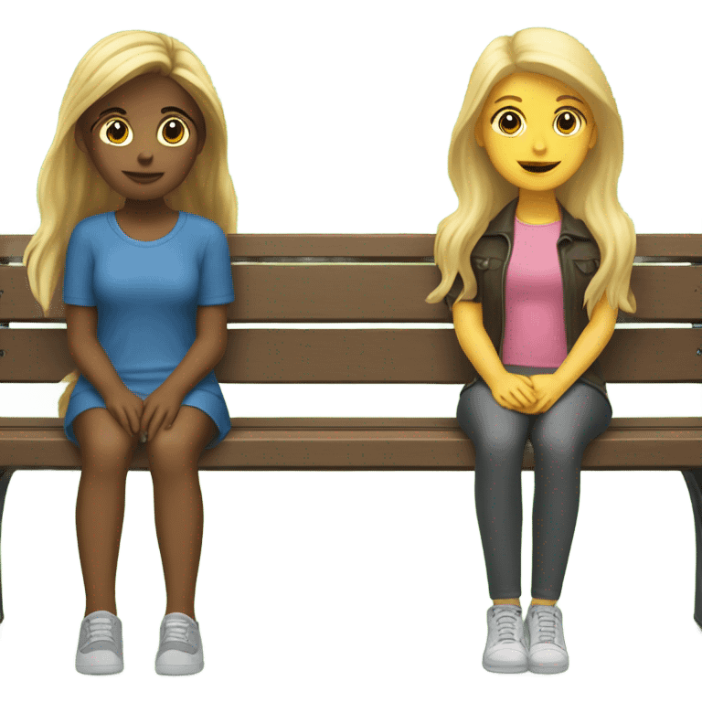 Girl with brown hair and other girl with blonde hair sitting on a bench  emoji