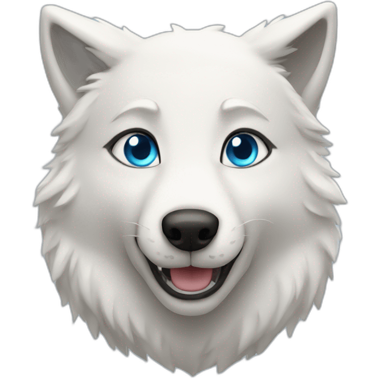 Happy White Wolf blue eyes wearing a hoodie  emoji