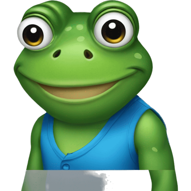 a frog wearing a blue sleeveless shirts emoji