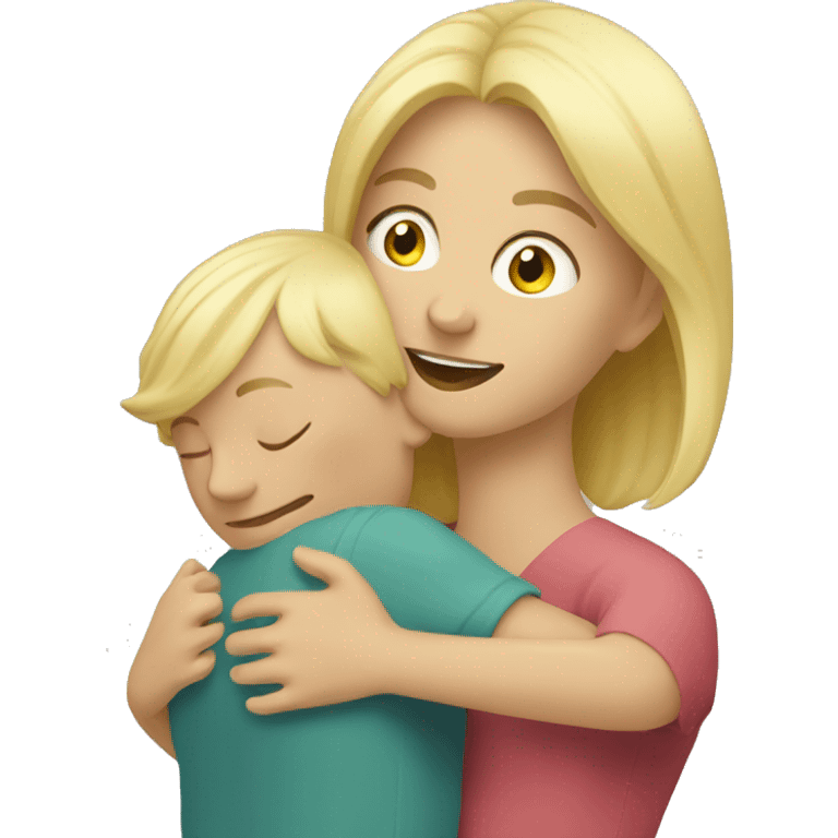 blonde woman hugging child emoji