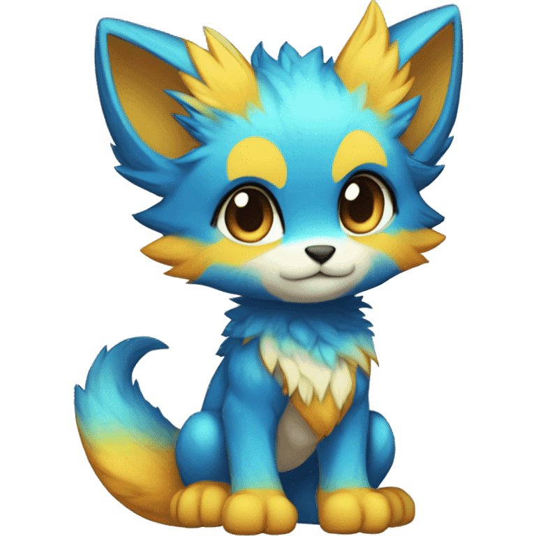 Anthro-Edgy-Cool-Blue-Yellow-Beige-Orange-Contrast-Colors-Fantasy-Fur-Sona-Chibi-Shiny-Fakémon-Hybrid full body emoji