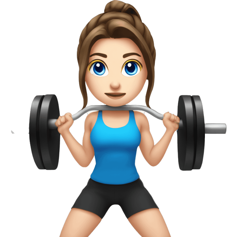 isolated brunette white girl blue eyes doing barbell back squats  emoji