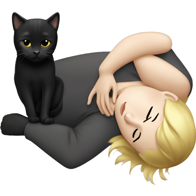 Blonde girl sleeping with a black cat and a grey cat  emoji