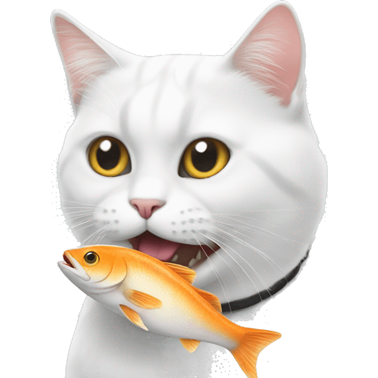 White British cat eating a fish emoji