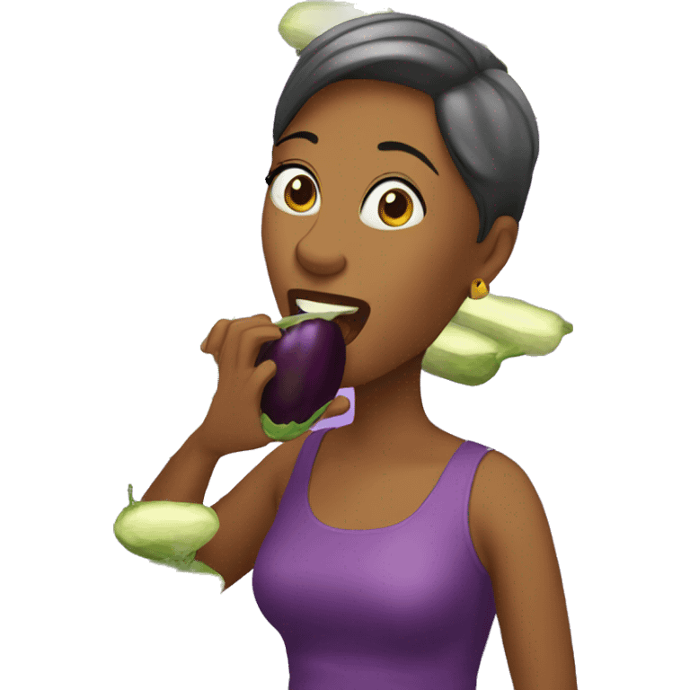 Woman eating eggplant emoji