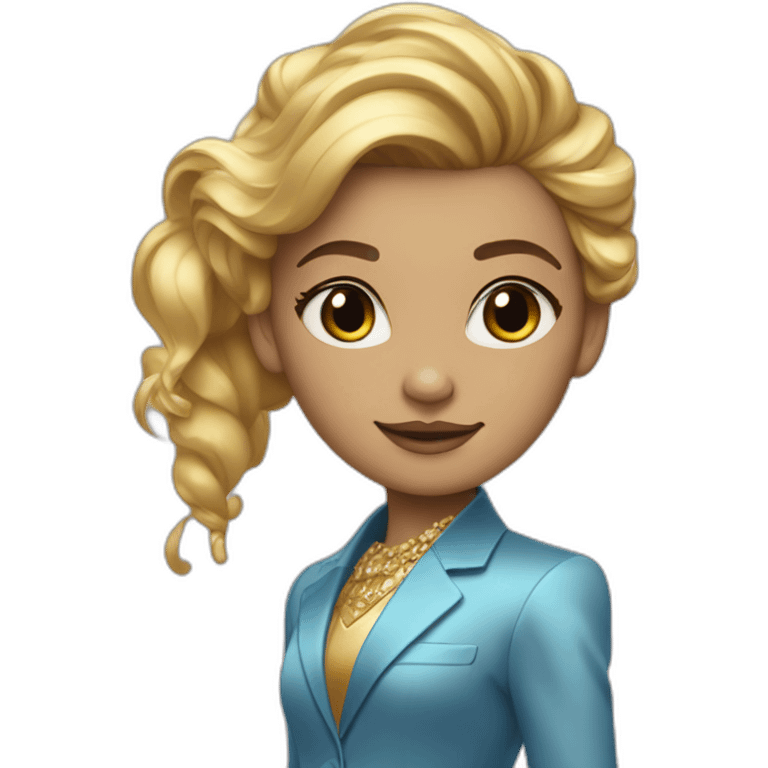 Posh-girl-with-golden-suit-and-blue-eyes-and-rainbow-unicorn-hair emoji