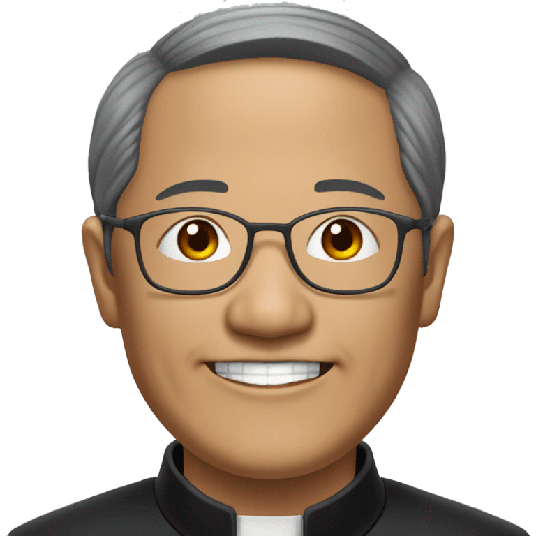 older hmong catholic priest with wrinkles with black hair, smiling with teeth and glasses, no beard or mustache emoji