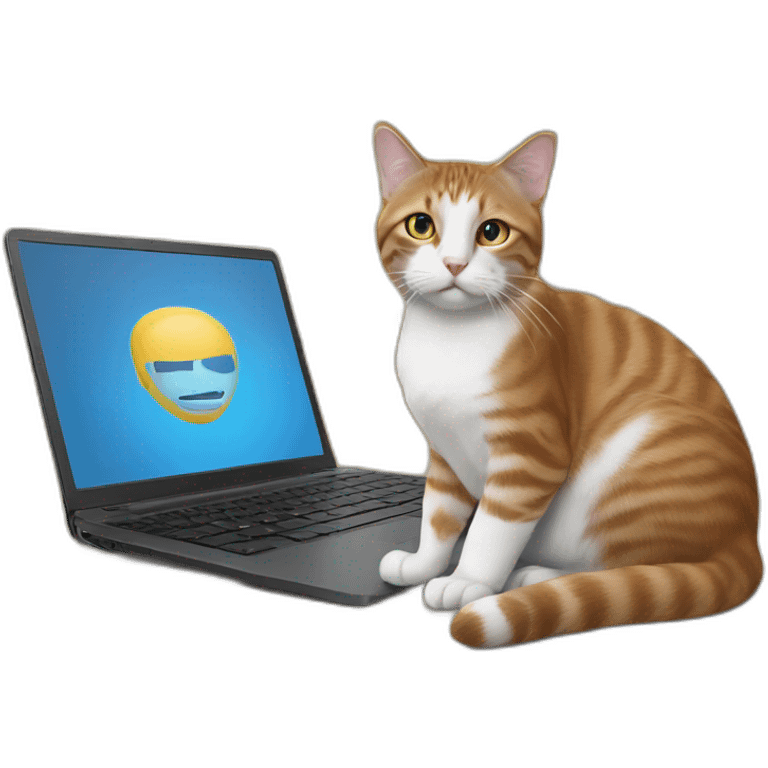 Un ordinateur avec un chat assis dessus emoji