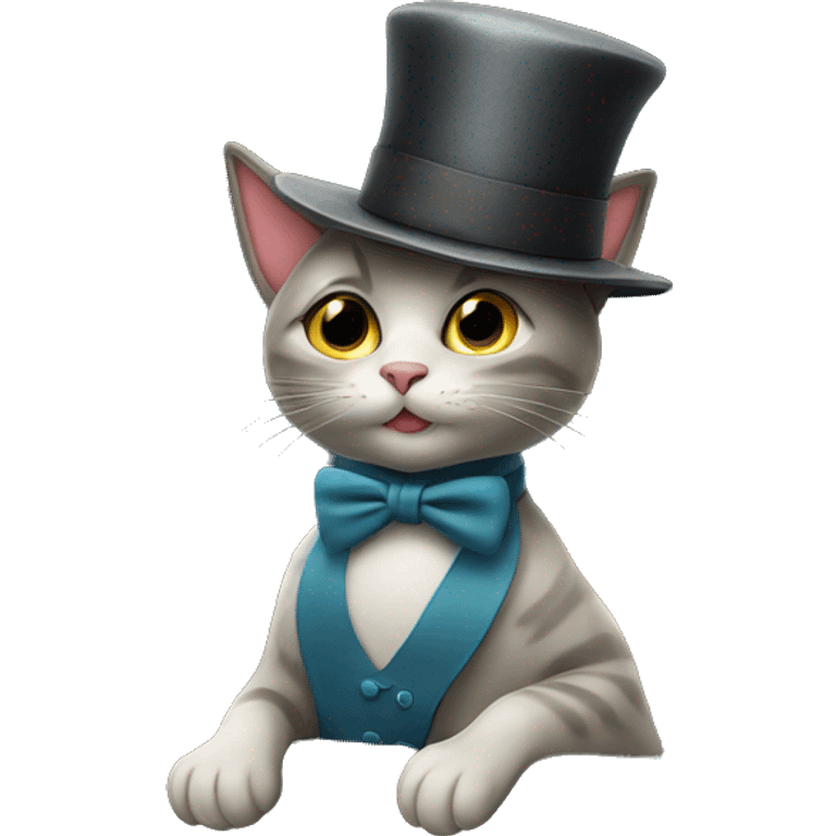 Cat playing a piano with a fancy hat on emoji