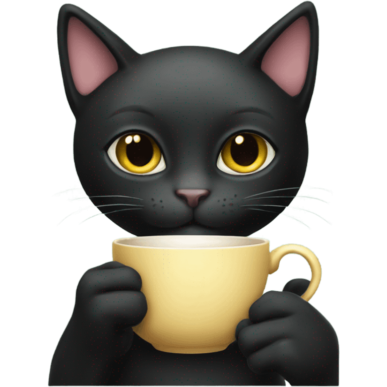 Black cat holding tea cup emoji