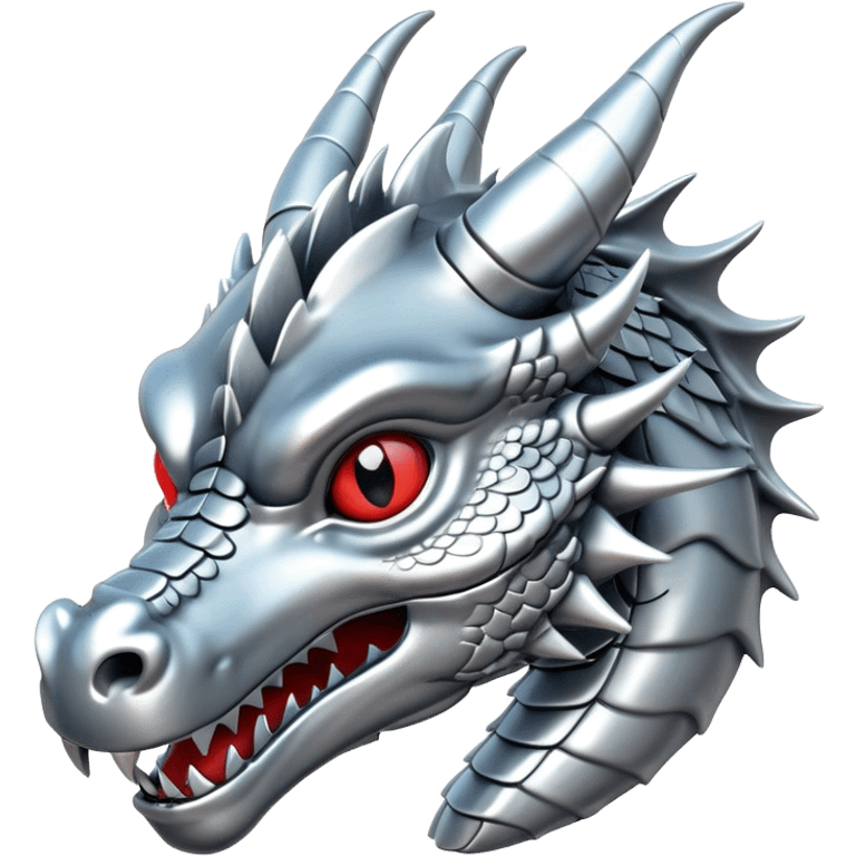 3d head of chrome plated silver dragon emoji