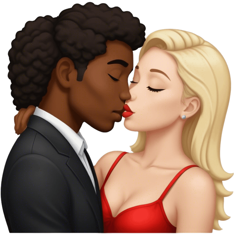 Black bold man and white woman kissing  emoji