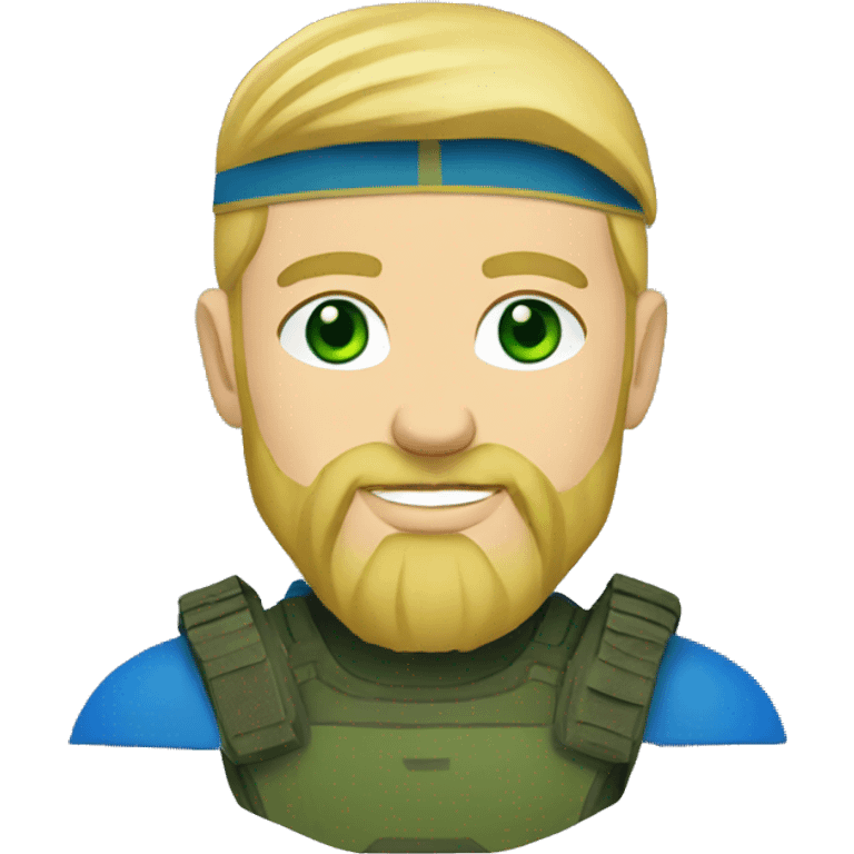 ukrainian military blonde man with a beard with green eyes with blue viking paint on the face  emoji