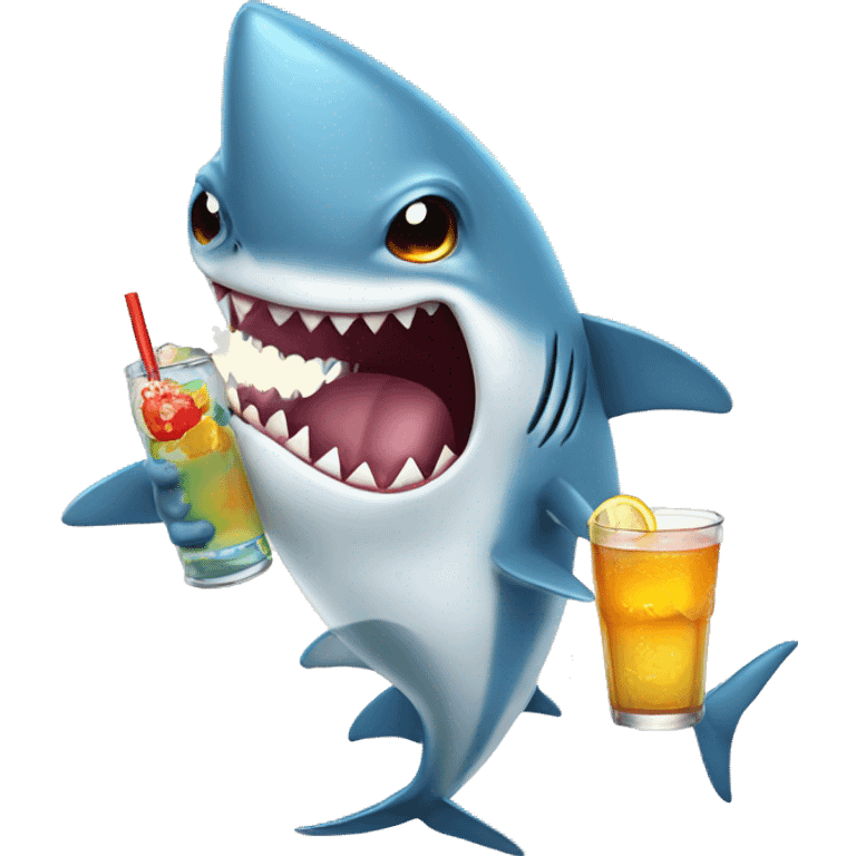 Cartoon shark with a drink in hand emoji