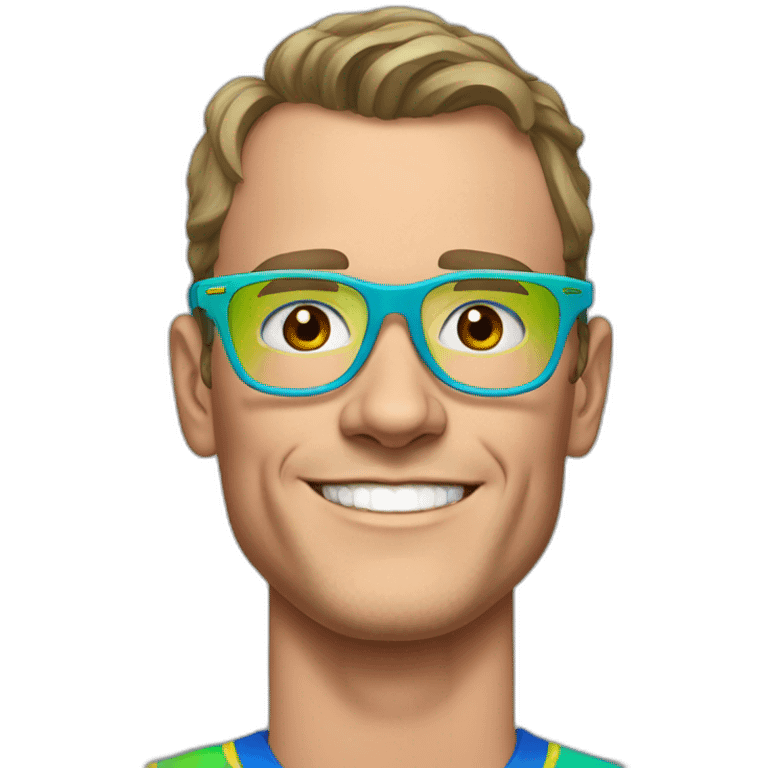 Jonathan Toews wearing glasses and rainbow clothes emoji