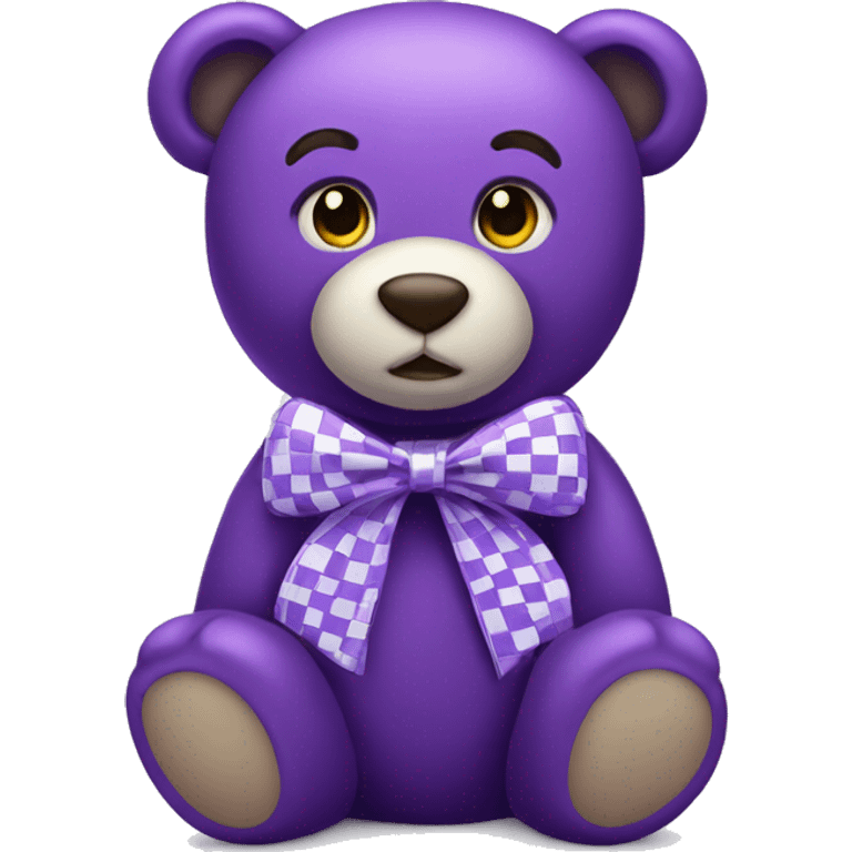 purple teddy bear with a checkered bow on hs neck emoji