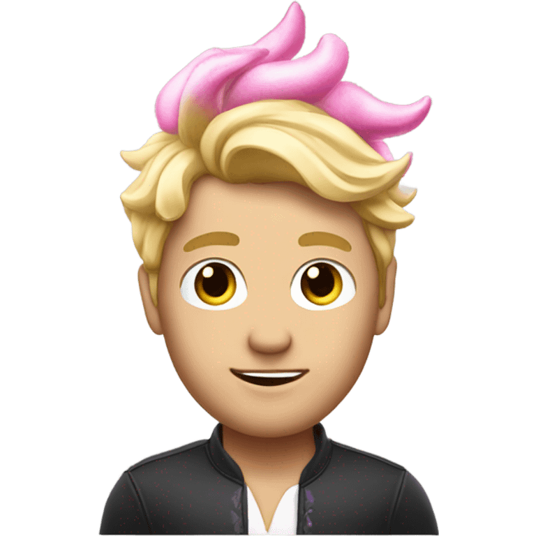 blonde man with pink sparkle unicorn on his head emoji