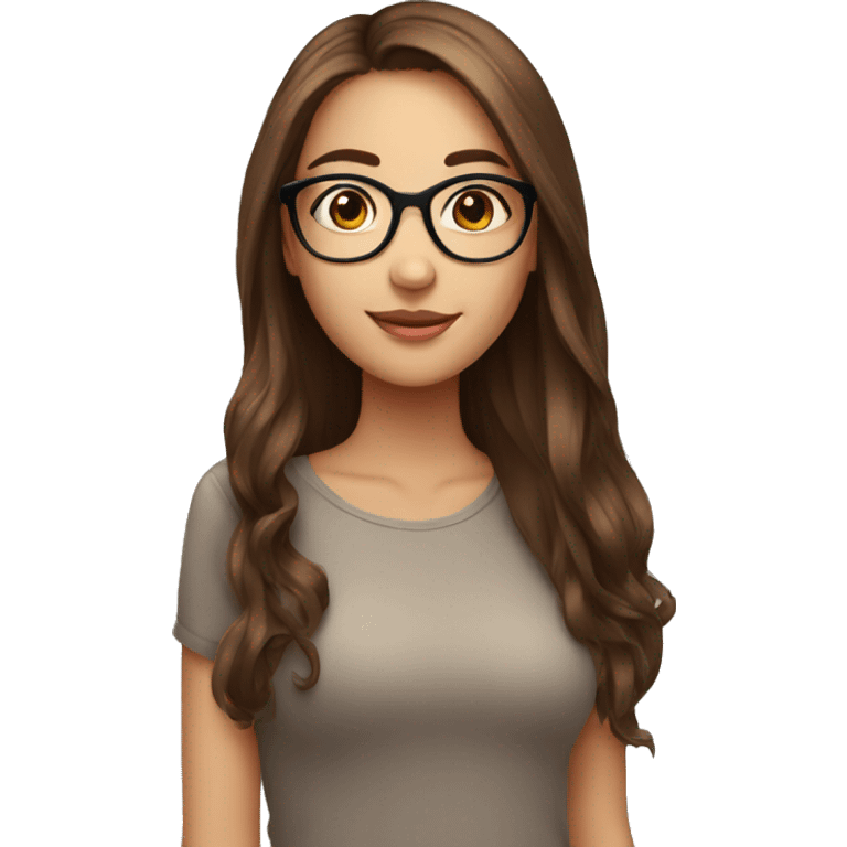 a  so beautiful girl with long and brown hair and with glasses emoji