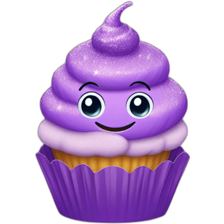 Happy purple glittery cupcake  emoji