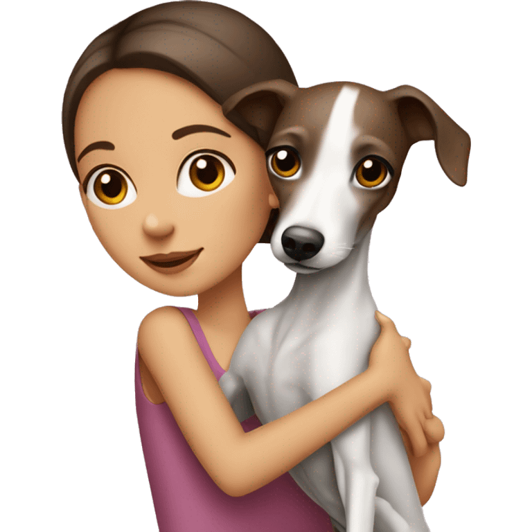 One brunette girl hugging Italian greyhound  emoji