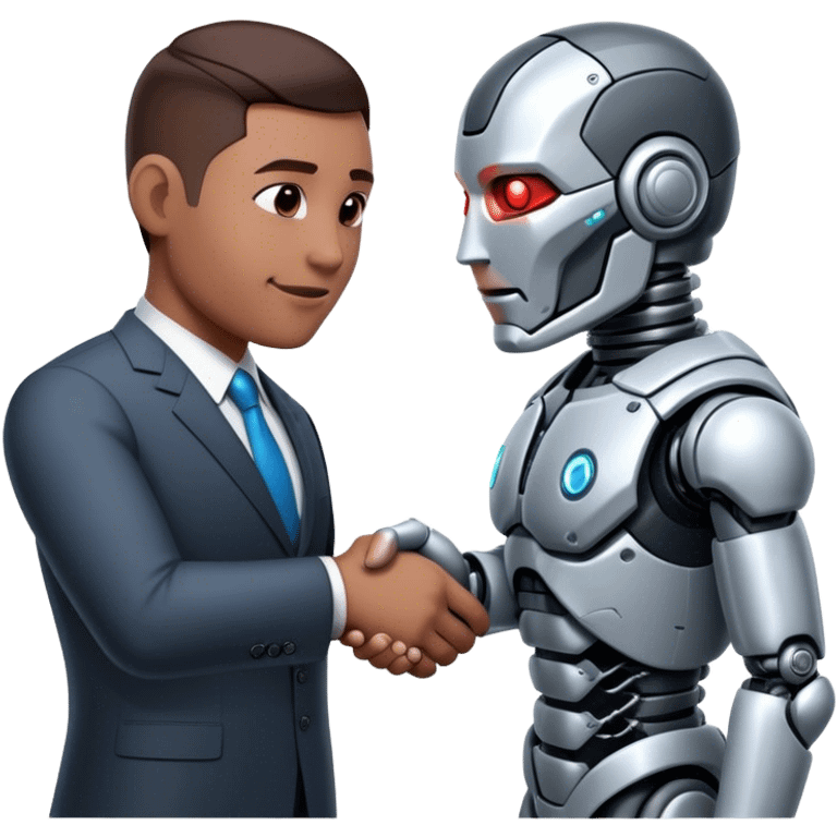 cyborg doing a handshake with business man emoji