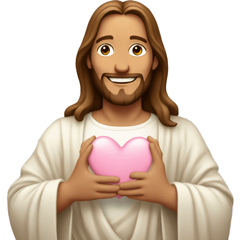 Smiling Jesus making light pink heart with hands emoji