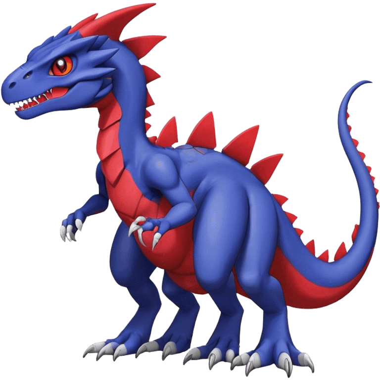  Cool Edgy deep blue Digimon-Fakemon-Guilmon-Genesect-Velociraptor-Dragon with red belly full body emoji