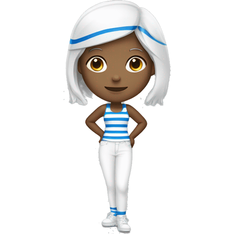 Girl with blue and white line and white pant emoji