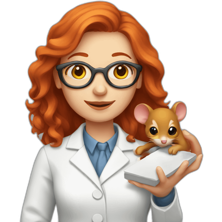 Redhead scientist with mouse on her hand emoji