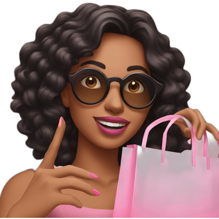 influencer taking selfie with a pink shopping bag emoji