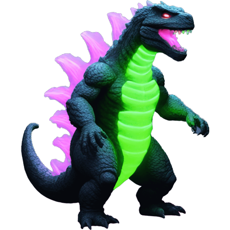 godzilla with glowing neon emoji