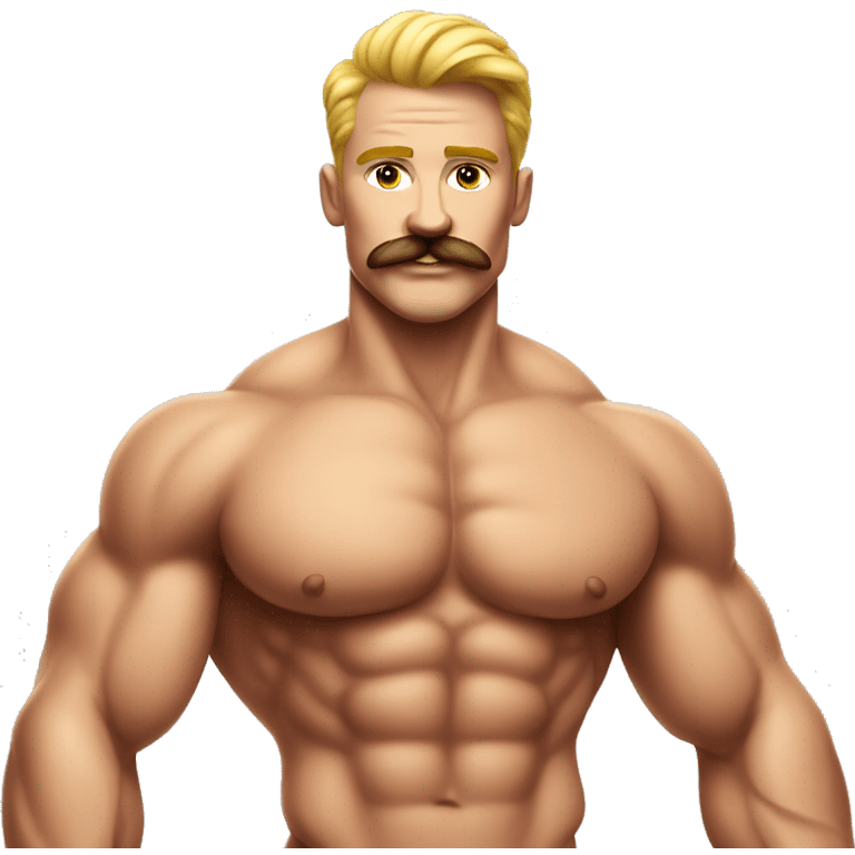 Muscular gay bodybuilder with mustache bikini realistic emoji