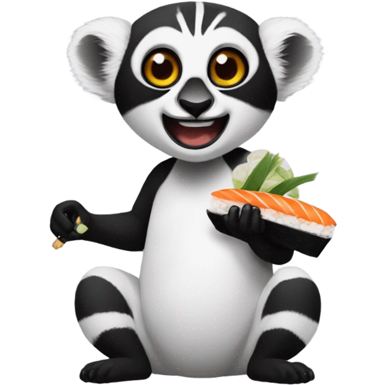 a lemur eating sushi emoji