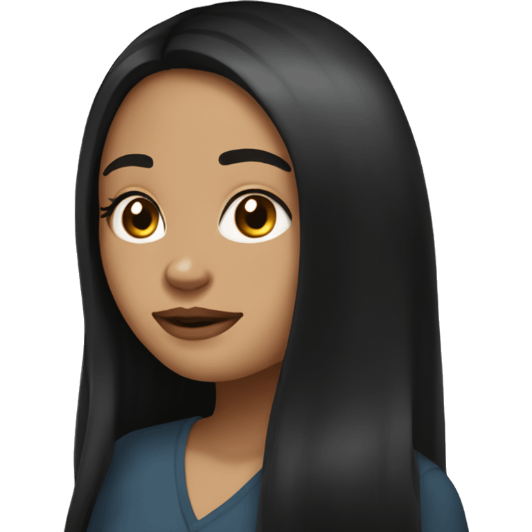 girl with black long hair side part and a while shit light skin colot emoji