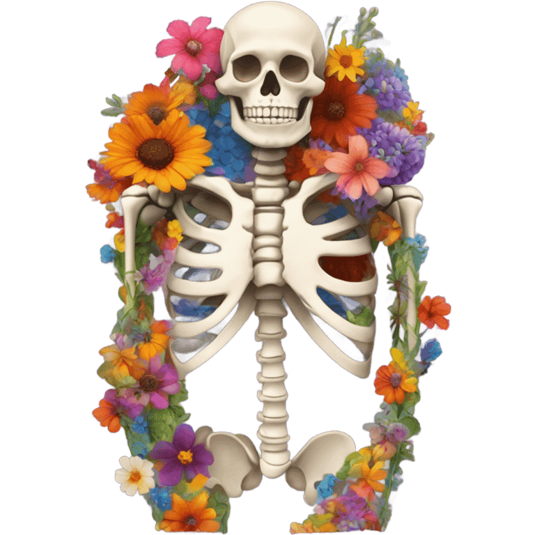 Skeleton full of flowers in the thoracic cavity  emoji