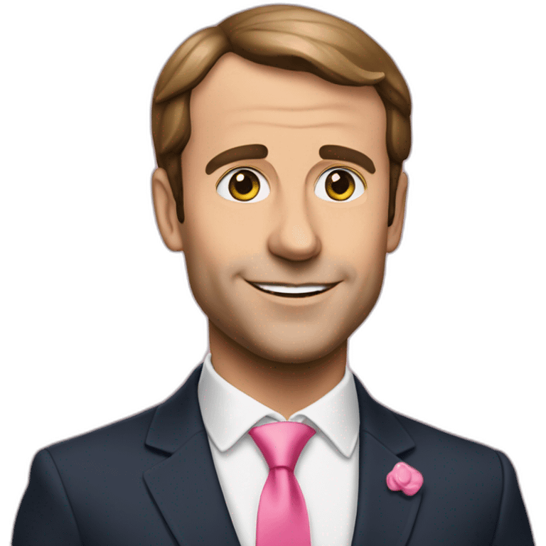 Macron with wearing pink emoji