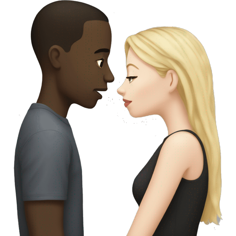 A blonde girl with pale skin kisses a light-skinned black guy with dark hair emoji