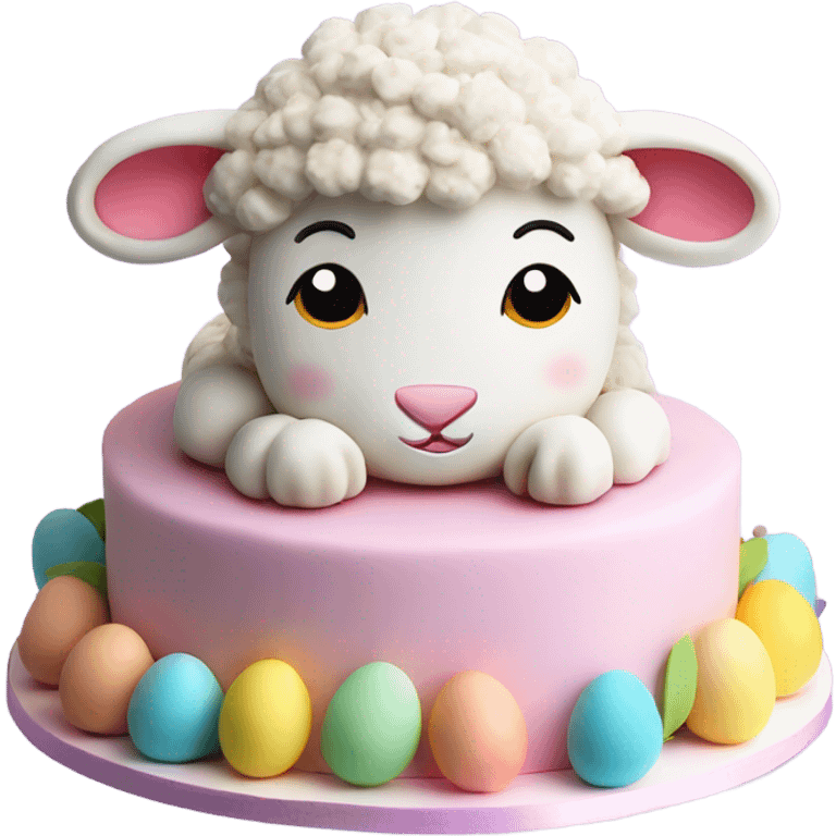 beautifully decorated 2 tier cute Easter lamb cake emoji